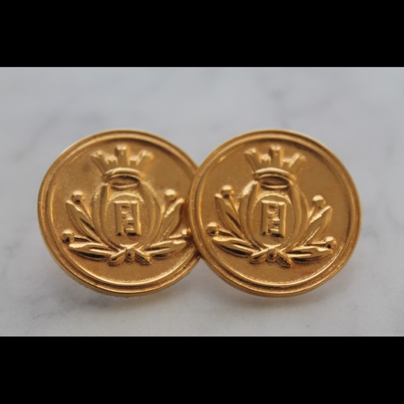 Fendi Jewelry - 🪙 Vintage 12K FENDI Gold-plated Roma Logo Crest Earrings 1990s
